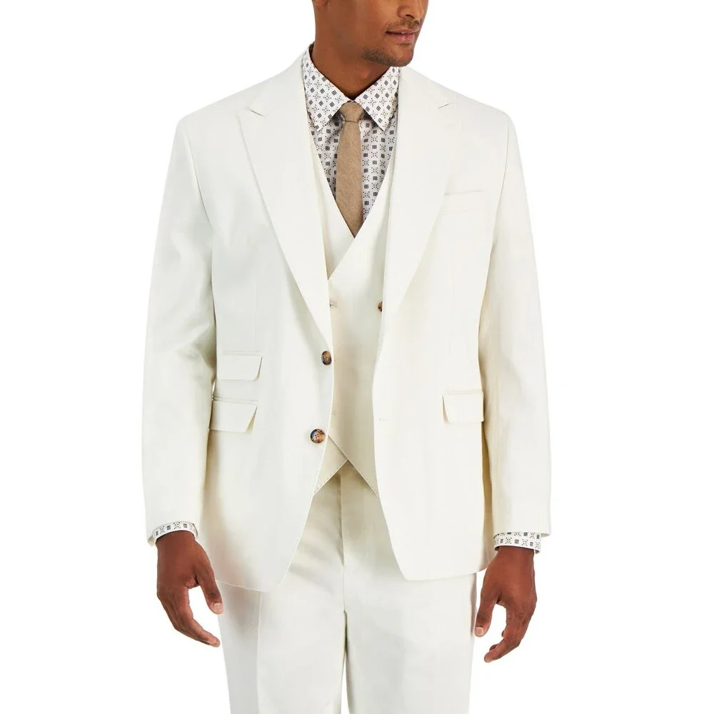 Tayion Collection Linen Two Button Blazer Jacket Men's 44L White Long Sleeve